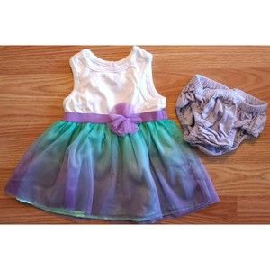 Girl's Size 3-6 M Months Two Piece White/ Aqua/ Purple Crepe Skirted Dress & DC